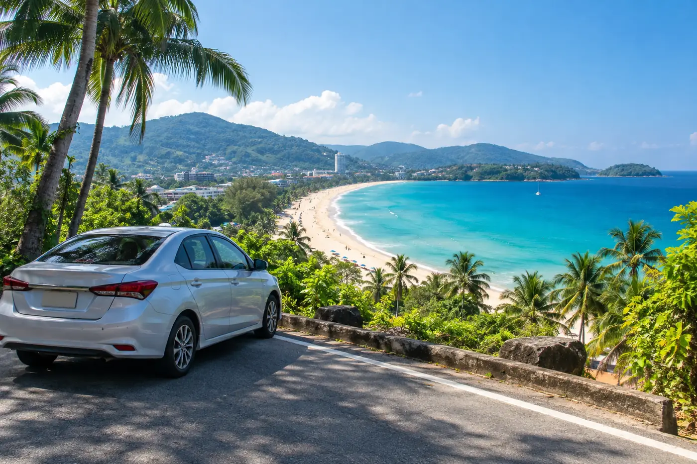 Generated illustration: Karon Beach, Phuket by Car: Parking and the Road In