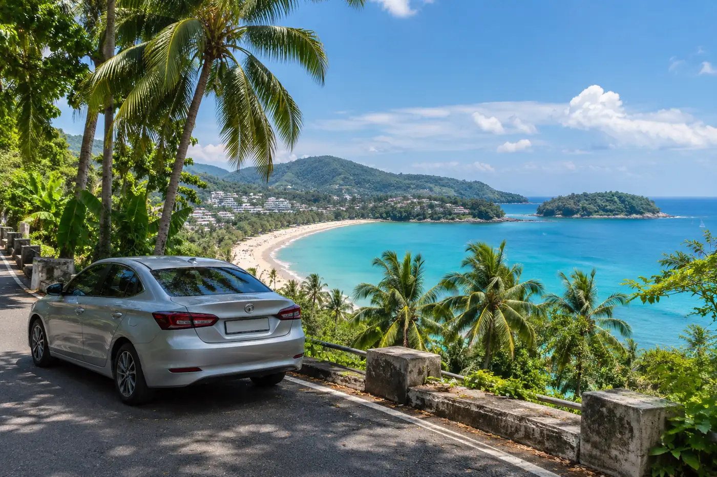 Generated illustration: Kata Beach, Phuket by Car: Parking and the Road In