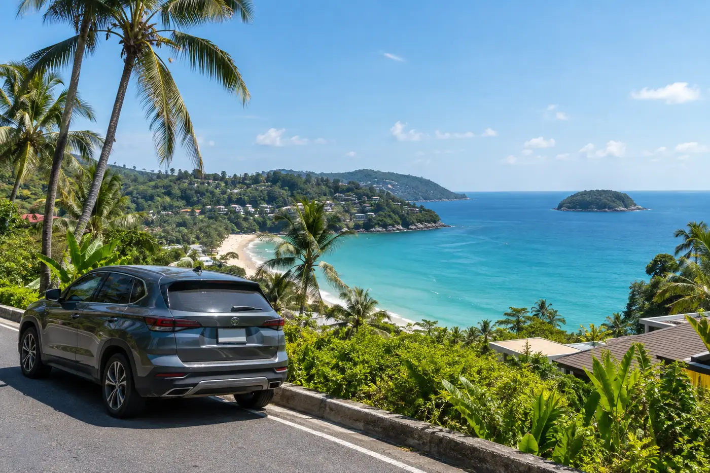 Generated illustration: Kata Noi Beach by Car: Road, Parking and Best Time, Phuket