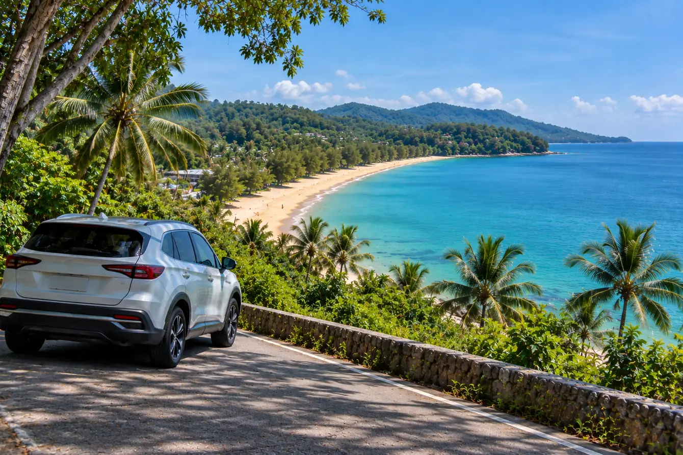 Generated illustration: Layan Beach in Phuket by Car: Road, Parking and Best Time
