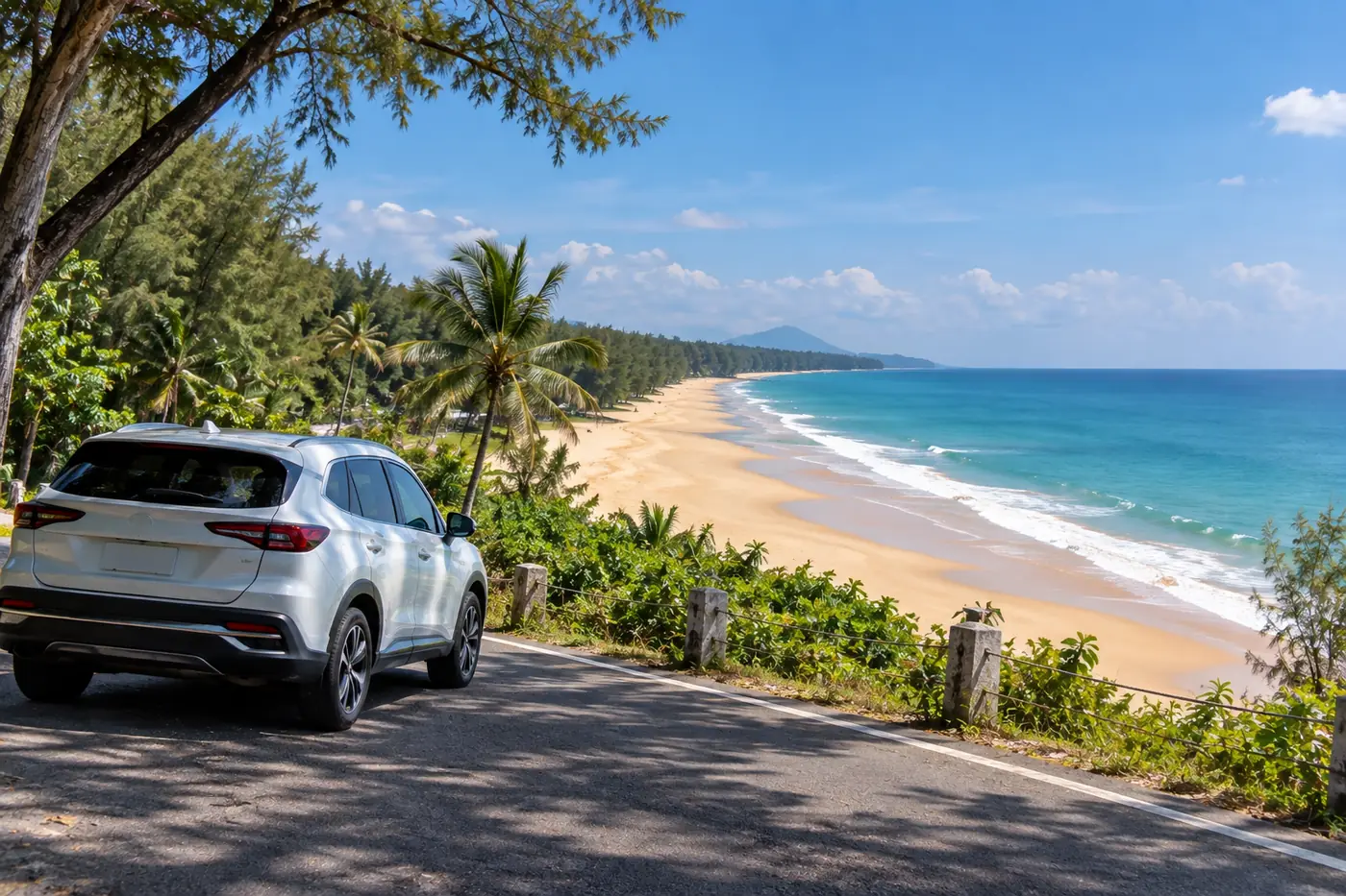 Generated illustration: Mai Khao Beach by Car: Road, Parking and Best Time, Phuket