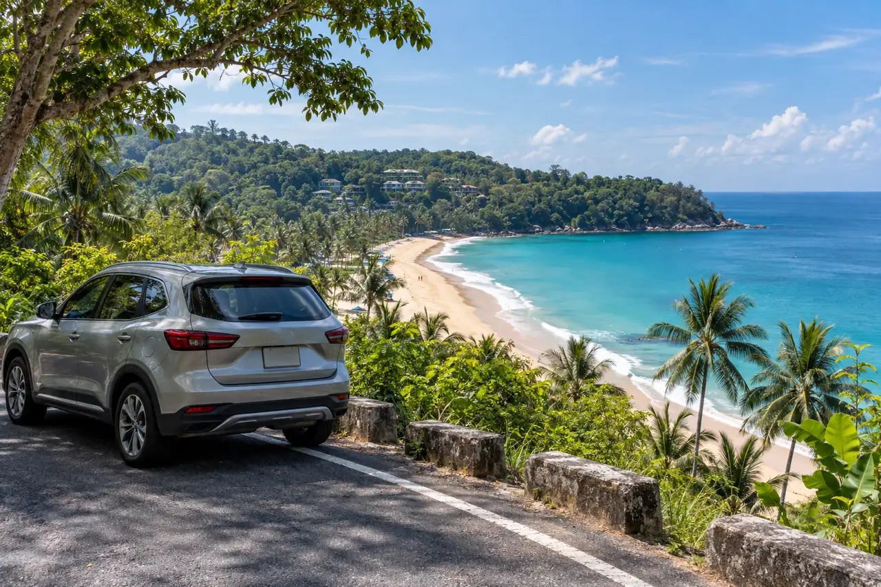 Generated illustration: Nai Thon Beach in Phuket by Car: Road, Parking and Best Time