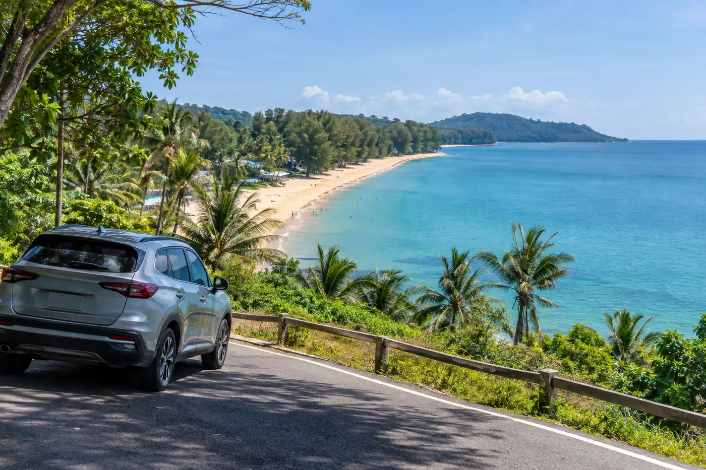 Generated illustration: Nai Yang Beach by Car: Road, Parking and Best Time, Phuket