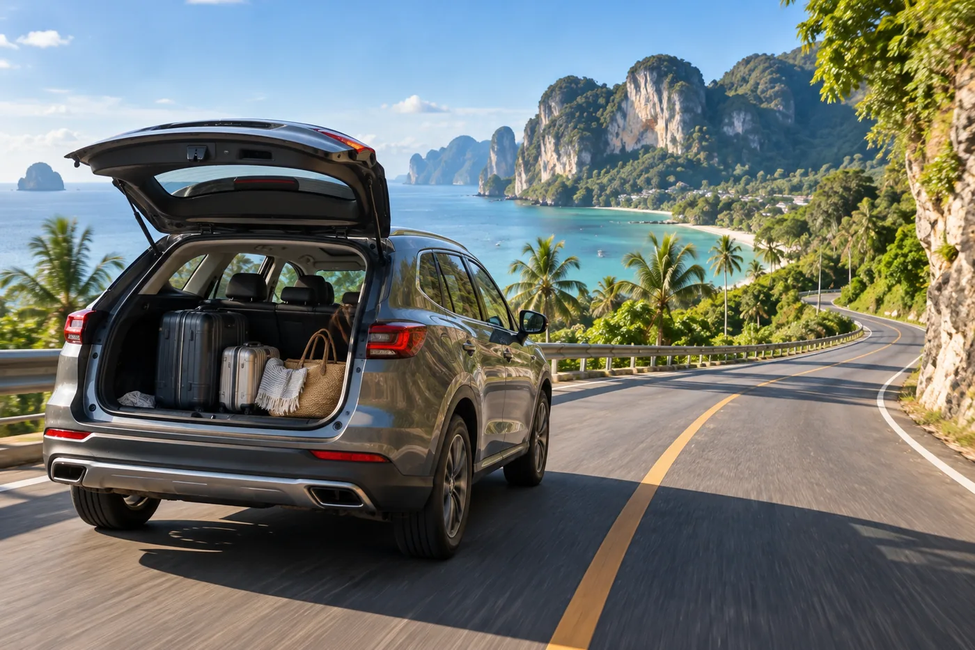 Generated illustration: Which rental car for a road trip from Phuket to Krabi, Khao Lak or Khao Sok