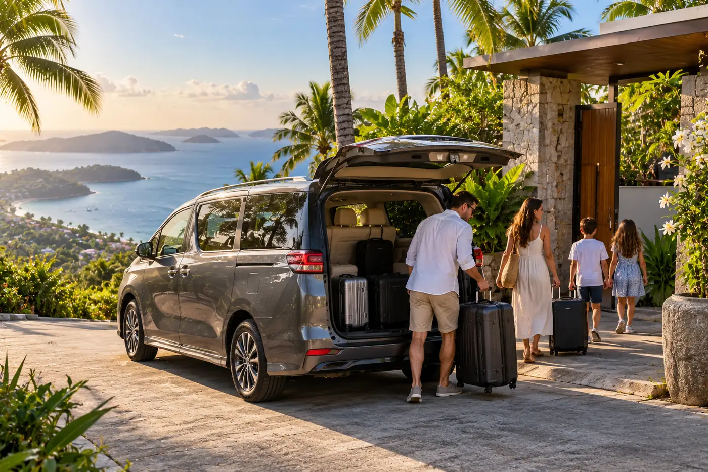 Generated illustration: Seven-Seater Delivered to a Villa in Rawai or Nai Harn, Phuket