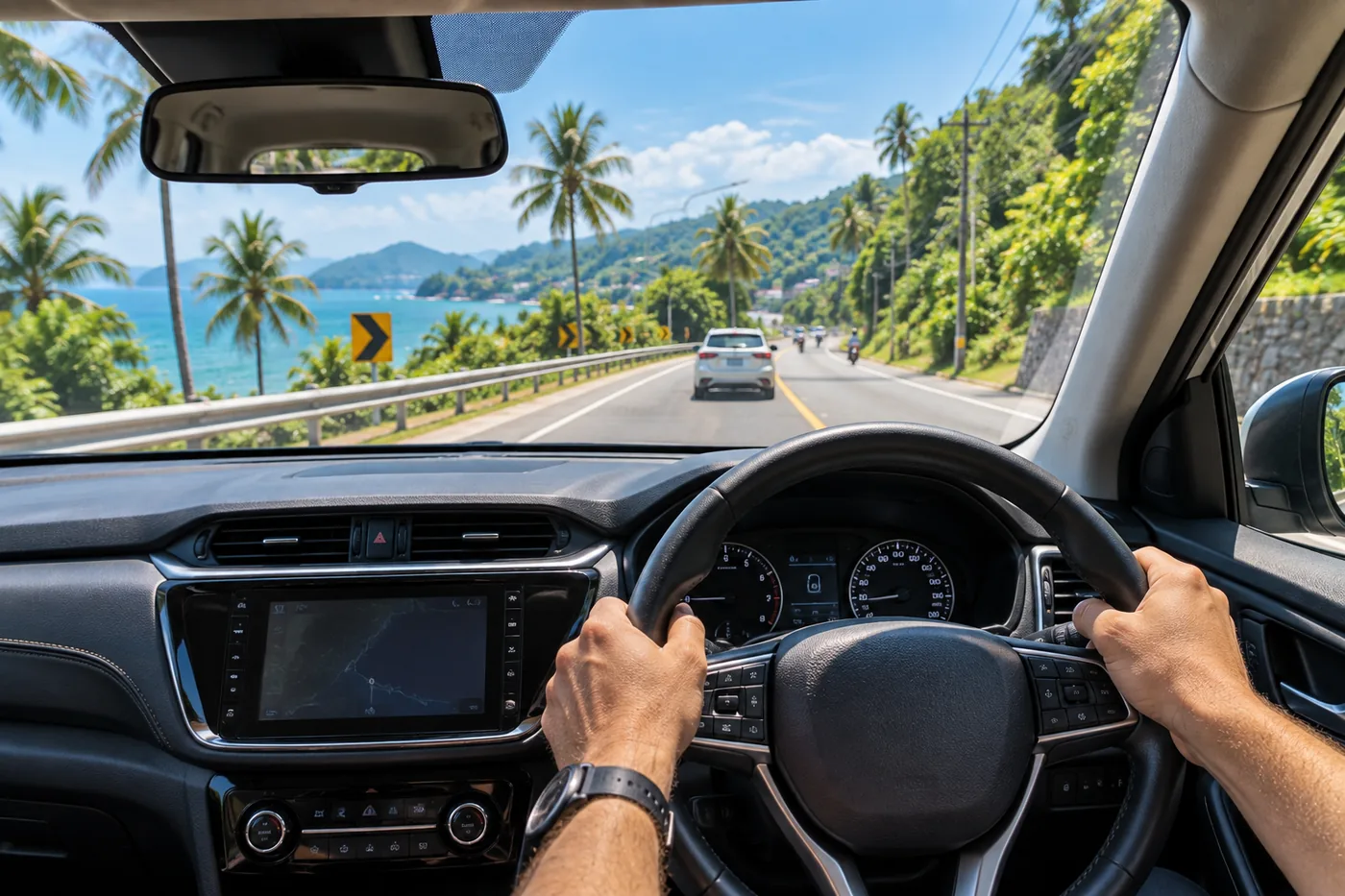 Generated illustration: Driving on the Left in Phuket for the First Time