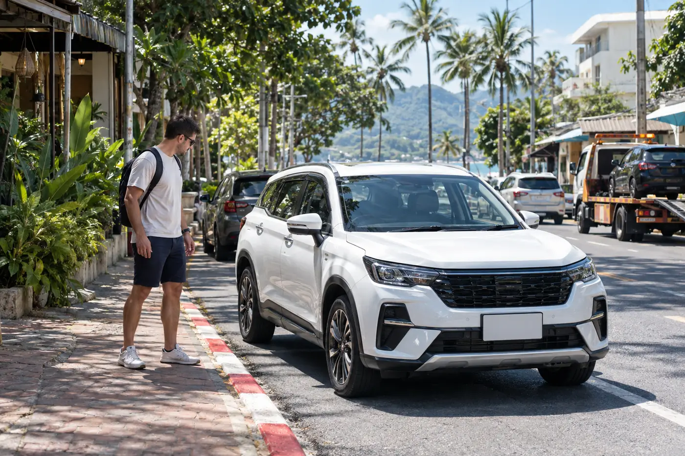 Сгенерированная иллюстрация: Parking in Phuket: Kerb Colours, Towing and Where to Park