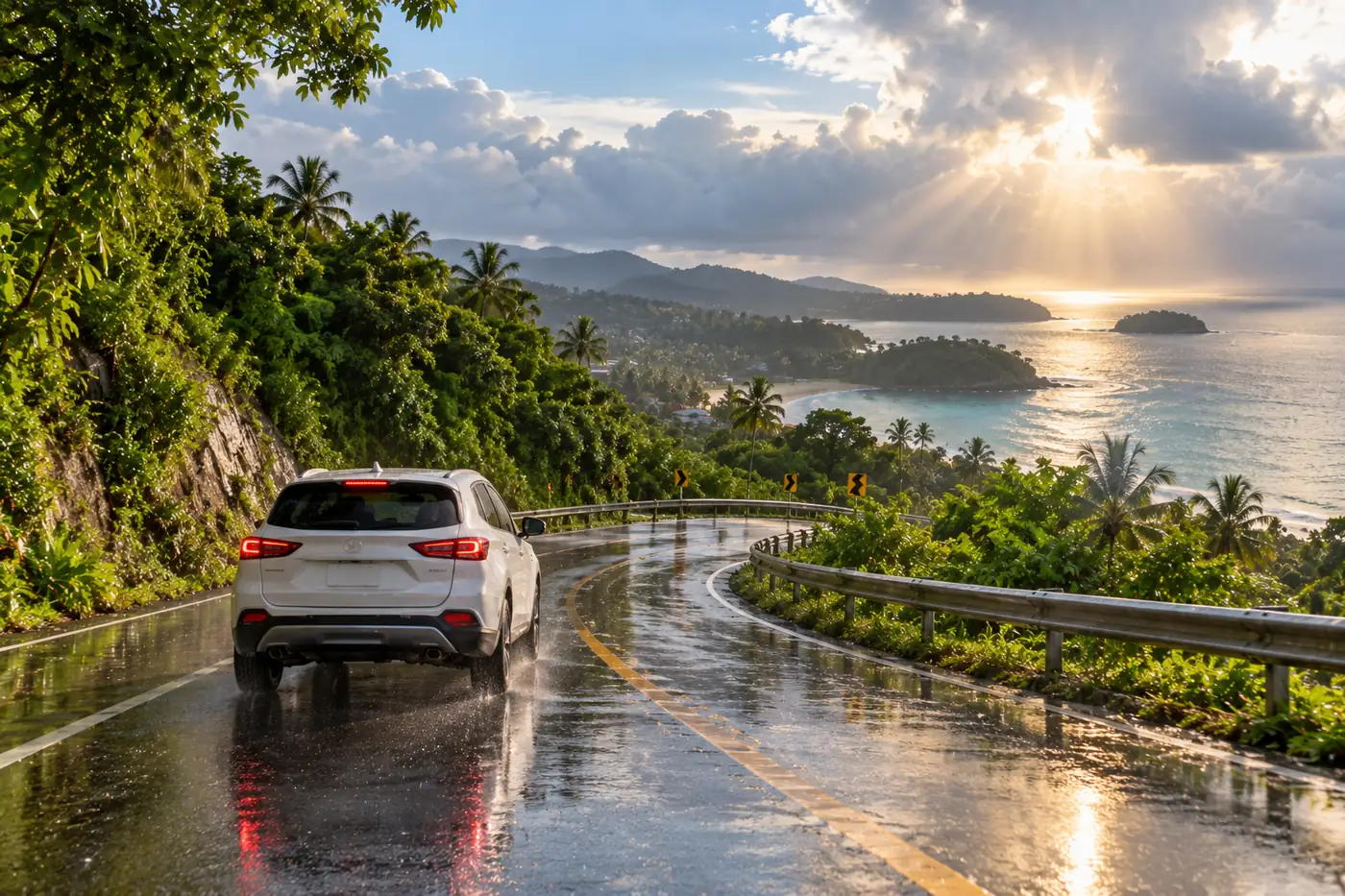 Generated illustration: Driving in Phuket in the Rainy Season