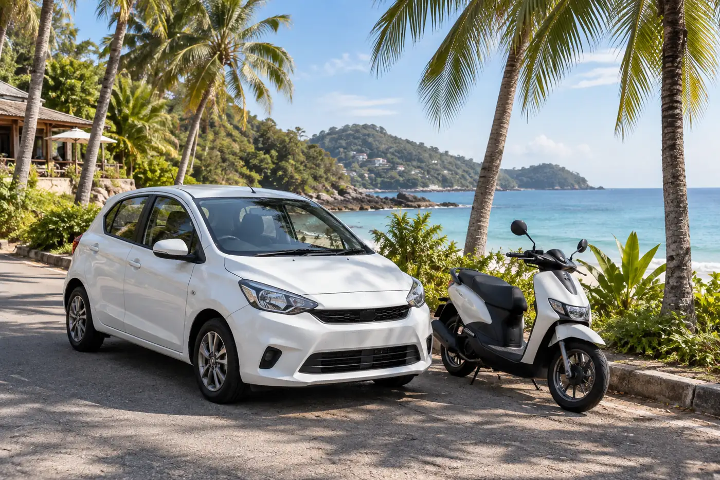 Generated illustration: Rent a Car or a Scooter in Phuket: An Honest Comparison