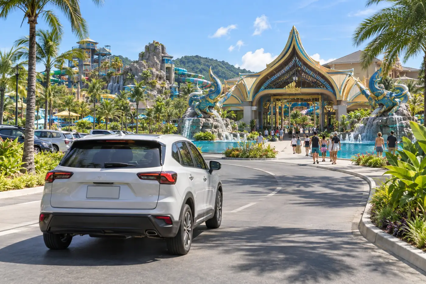 Generated illustration: Andamanda Phuket by Car: Road, Parking and Time Needed