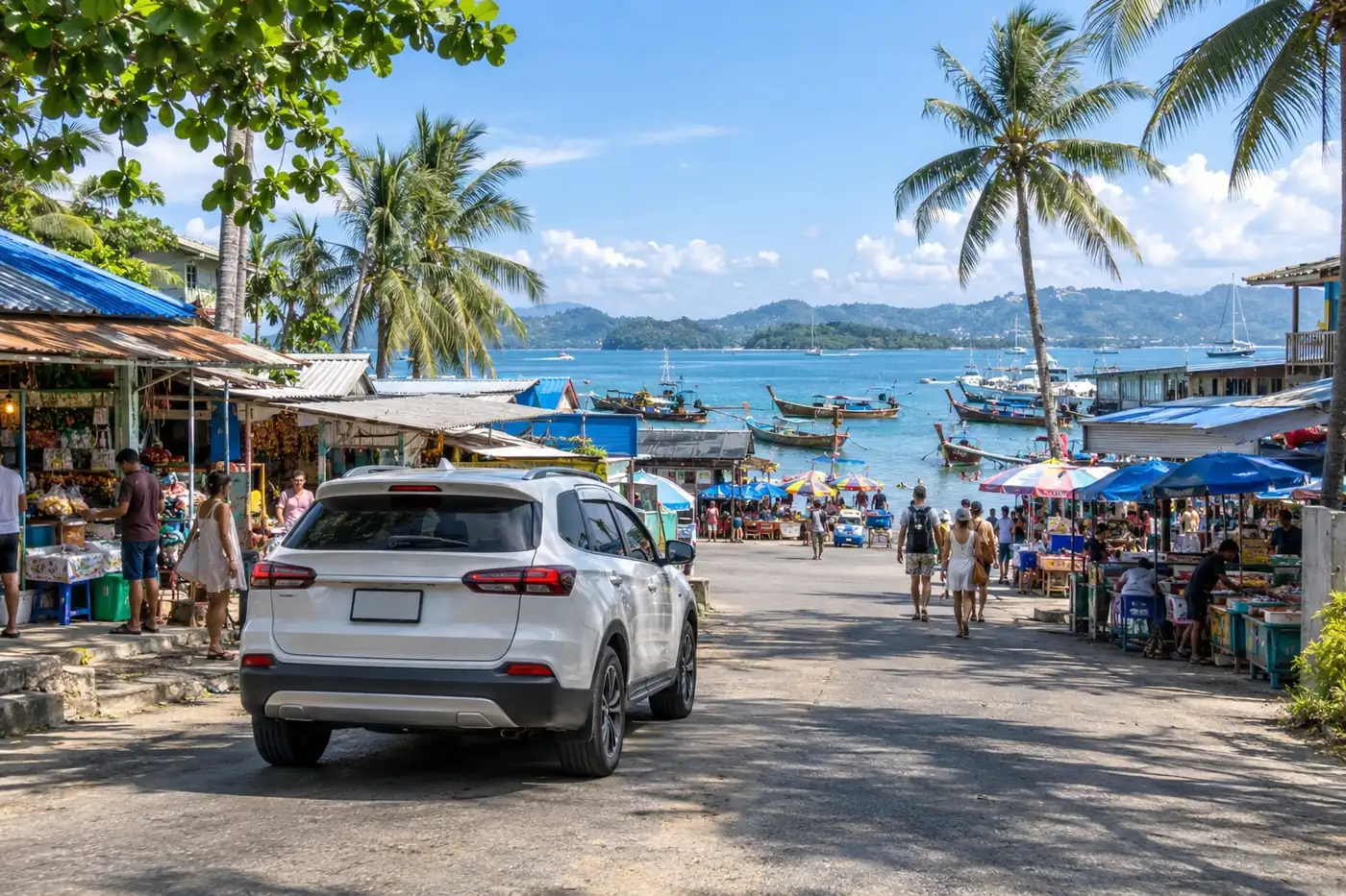 Generated illustration: Sea Gypsy Village Rawai by Car: Road, Parking and Time Needed, Phuket