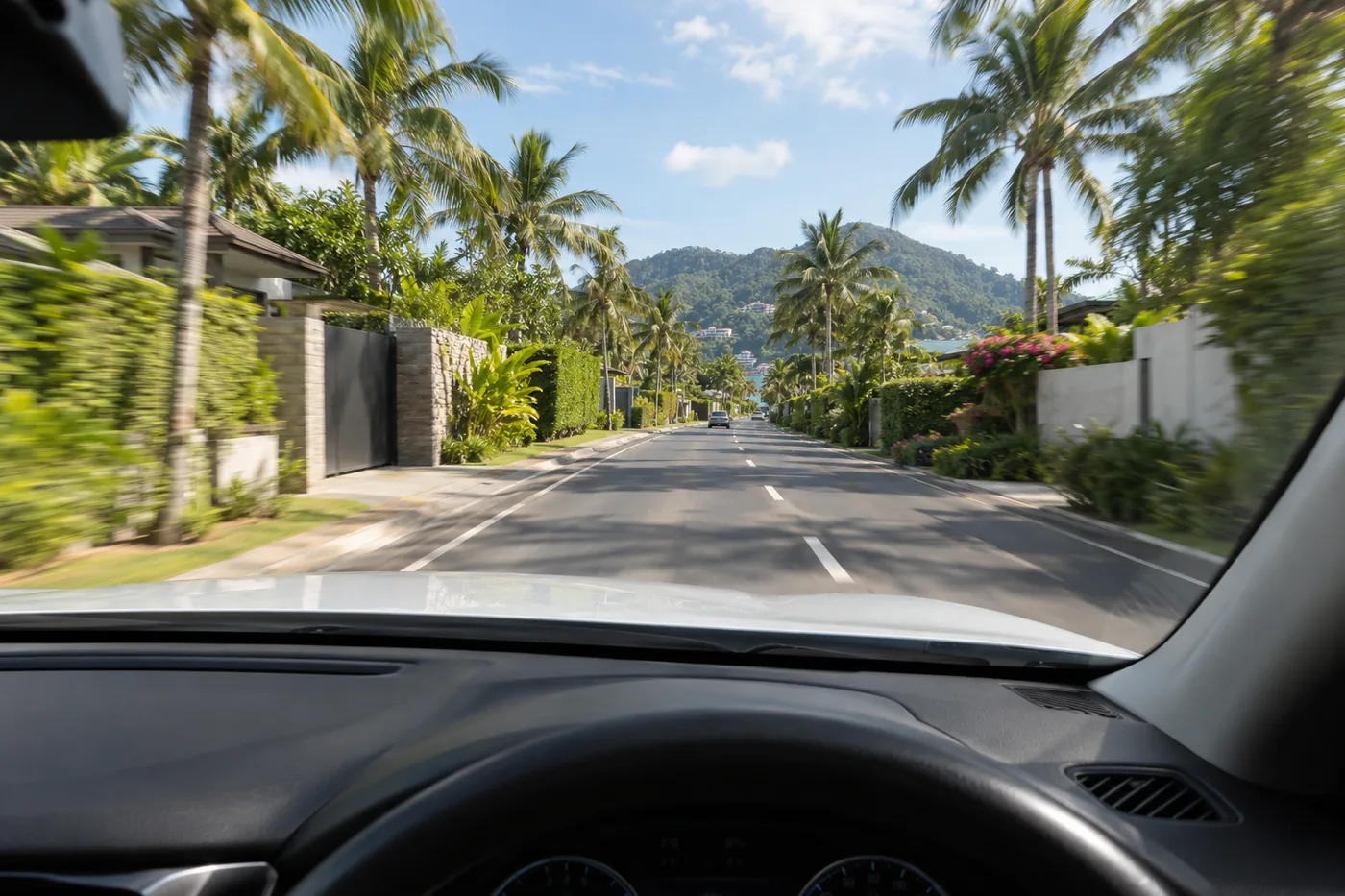 Generated illustration: road towards Bang Tao, Phuket
