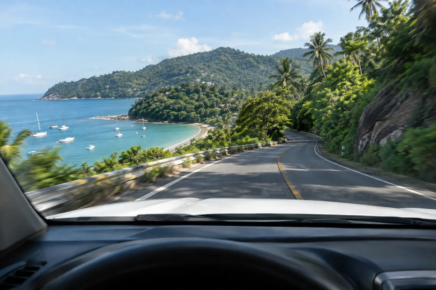 Generated illustration: road towards Cape Panwa, Phuket